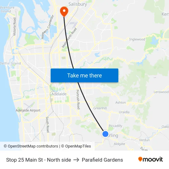 Stop 25 Main St - North side to Parafield Gardens map