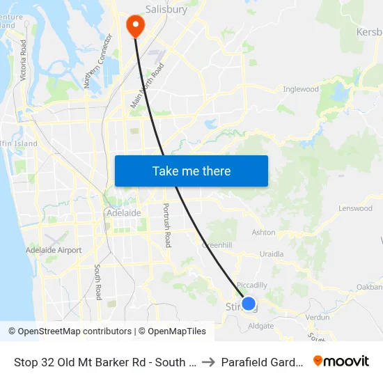 Stop 32 Old Mt Barker Rd - South side to Parafield Gardens map