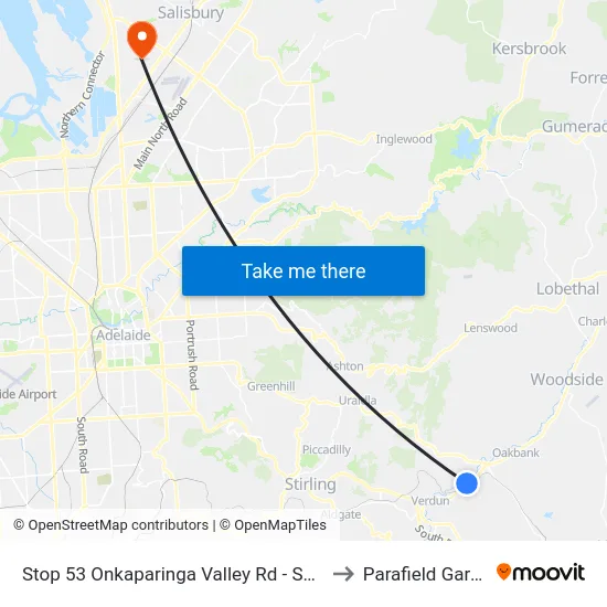 Stop 53 Onkaparinga Valley Rd - South side to Parafield Gardens map