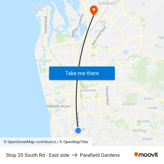 Stop 20 South Rd - East side to Parafield Gardens map
