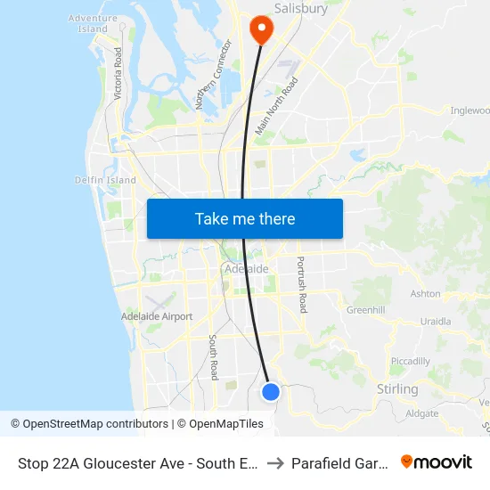 Stop 22A Gloucester Ave - South East side to Parafield Gardens map