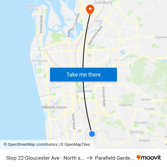 Stop 22 Gloucester Ave - North side to Parafield Gardens map