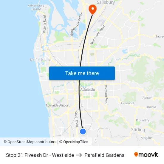 Stop 21 Fiveash Dr - West side to Parafield Gardens map