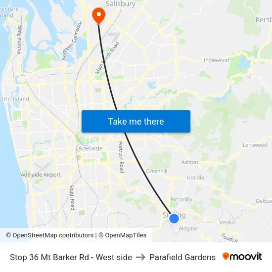 Stop 36 Mt Barker Rd - West side to Parafield Gardens map