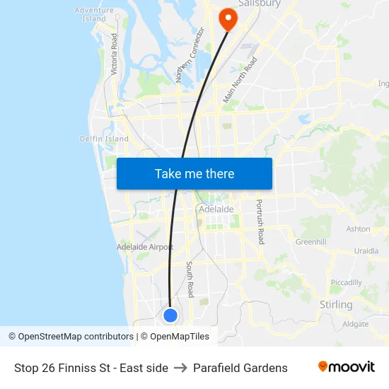 Stop 26 Finniss St - East side to Parafield Gardens map