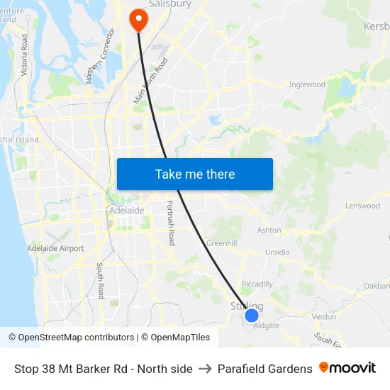 Stop 38 Mt Barker Rd - North side to Parafield Gardens map