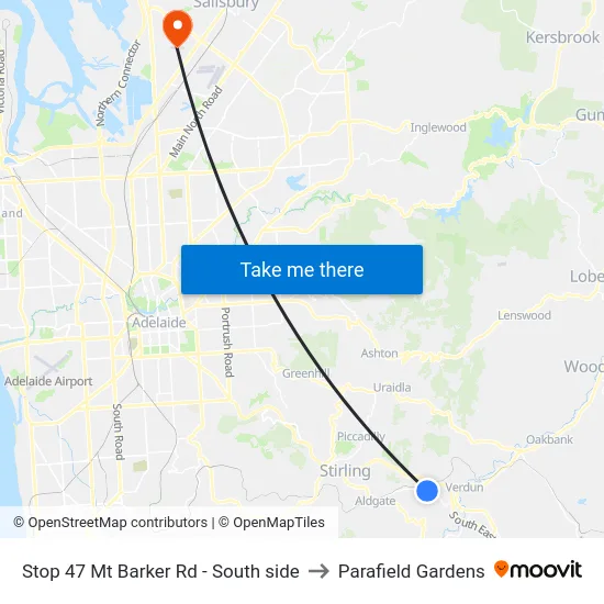 Stop 47 Mt Barker Rd - South side to Parafield Gardens map