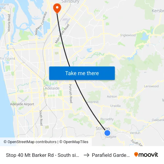 Stop 40 Mt Barker Rd - South side to Parafield Gardens map