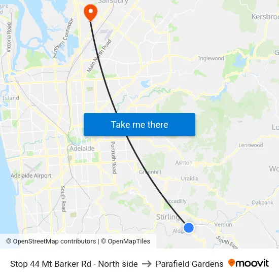 Stop 44 Mt Barker Rd - North side to Parafield Gardens map