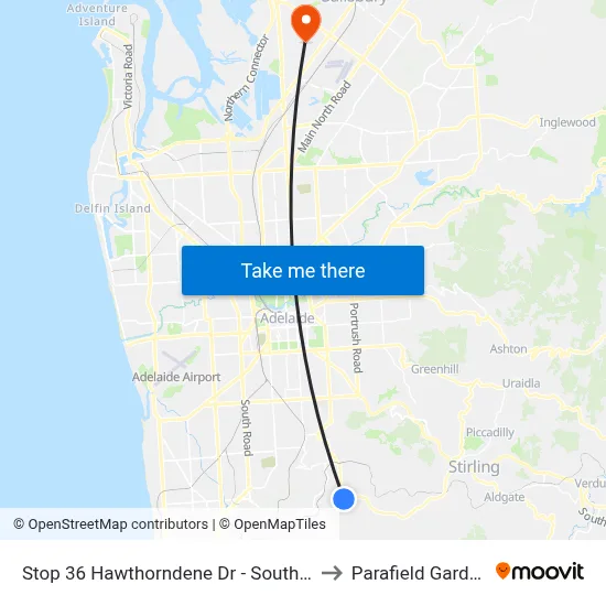 Stop 36 Hawthorndene Dr - South side to Parafield Gardens map