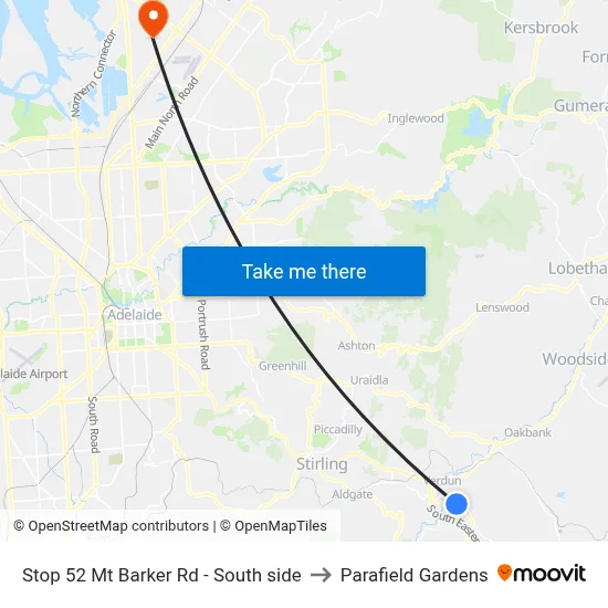 Stop 52 Mt Barker Rd - South side to Parafield Gardens map