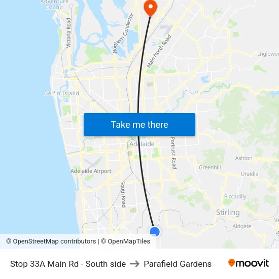 Stop 33A Main Rd - South side to Parafield Gardens map