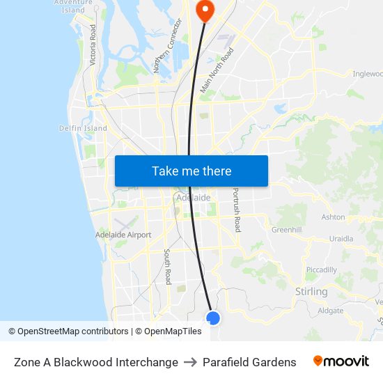 Zone A Blackwood Interchange to Parafield Gardens map