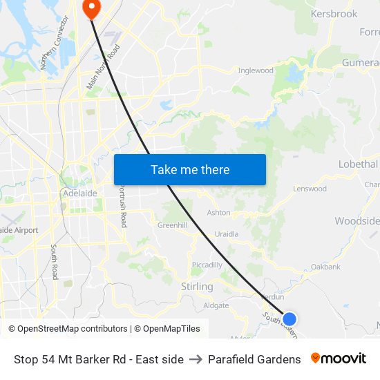 Stop 54 Mt Barker Rd - East side to Parafield Gardens map