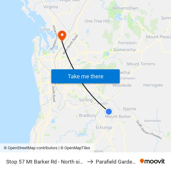 Stop 57 Mt Barker Rd - North side to Parafield Gardens map