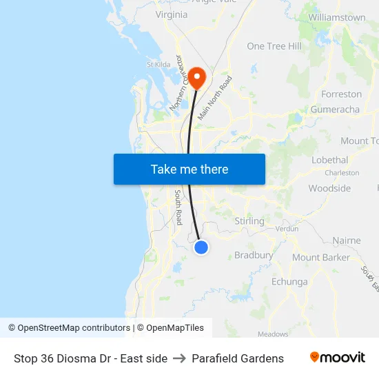 Stop 36 Diosma Dr - East side to Parafield Gardens map