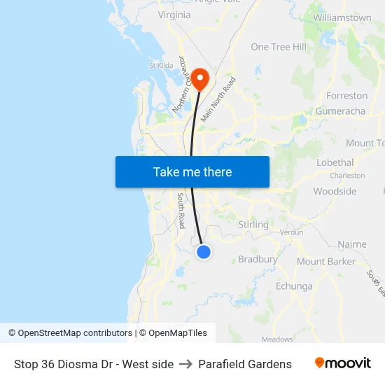 Stop 36 Diosma Dr - West side to Parafield Gardens map