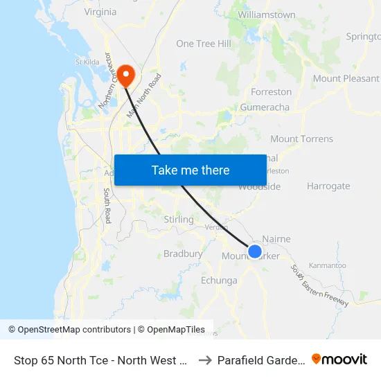 Stop 65 North Tce - North West side to Parafield Gardens map