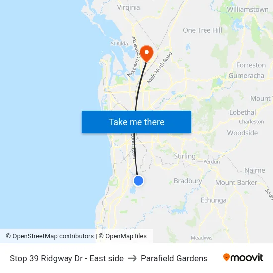 Stop 39 Ridgway Dr - East side to Parafield Gardens map