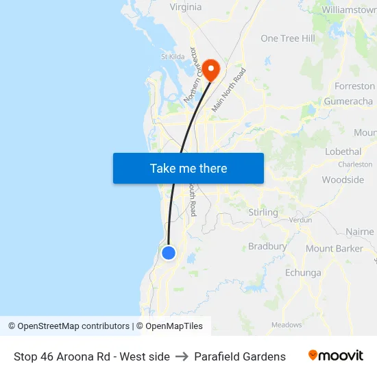 Stop 46 Aroona Rd - West side to Parafield Gardens map