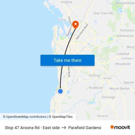 Stop 47 Aroona Rd - East side to Parafield Gardens map
