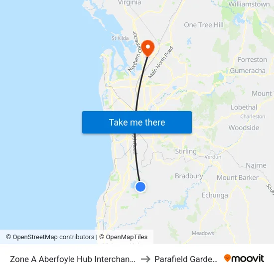 Zone A Aberfoyle Hub Interchange to Parafield Gardens map