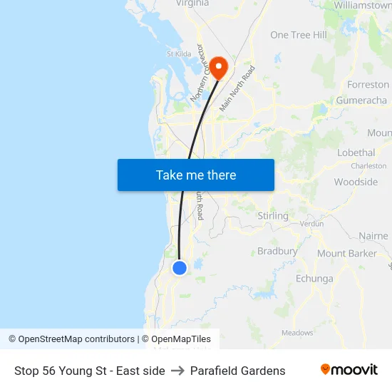 Stop 56 Young St - East side to Parafield Gardens map