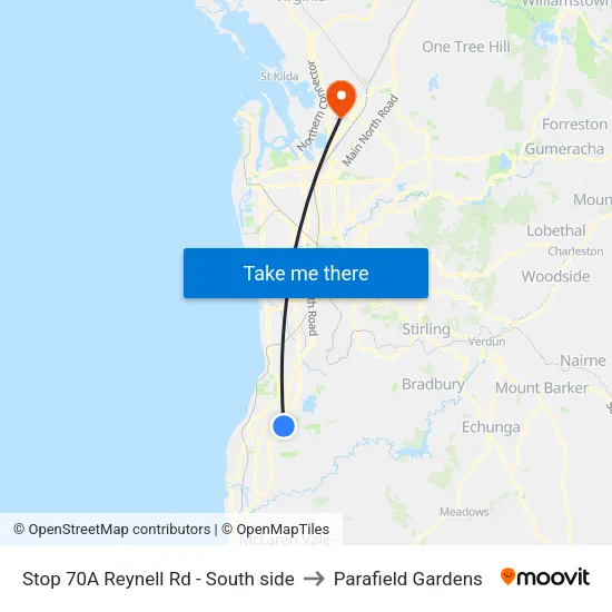 Stop 70A Reynell Rd - South side to Parafield Gardens map