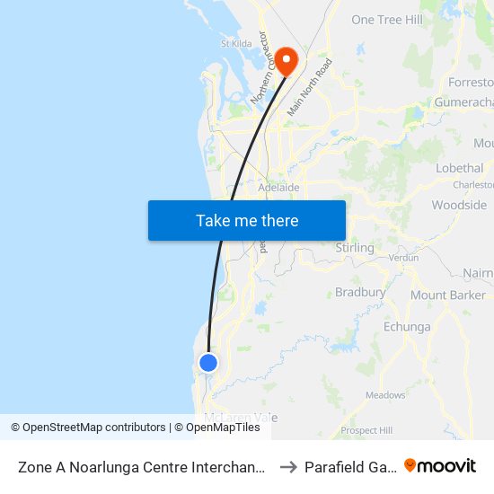 Zone A Noarlunga Centre Interchange - West side to Parafield Gardens map