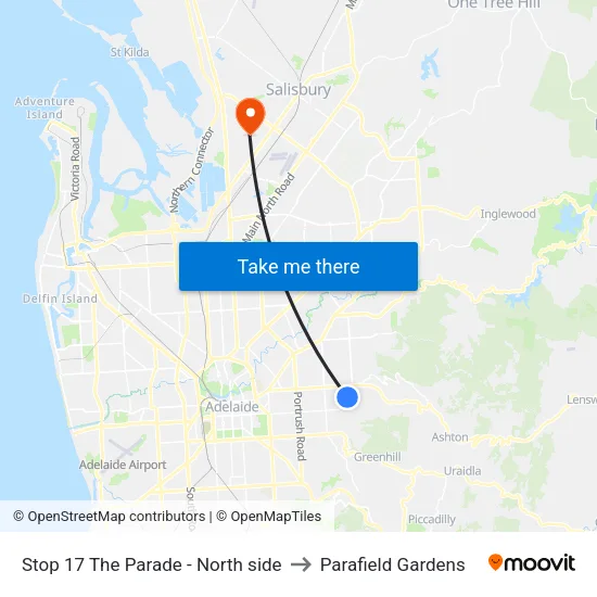 Stop 17 The Parade - North side to Parafield Gardens map
