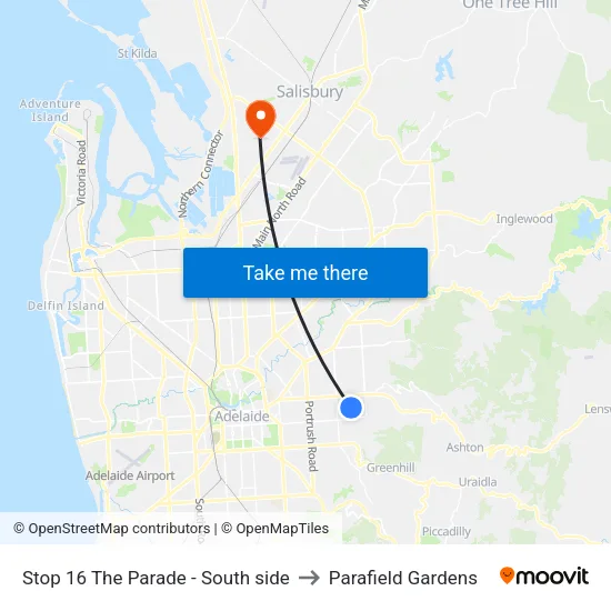 Stop 16 The Parade - South side to Parafield Gardens map
