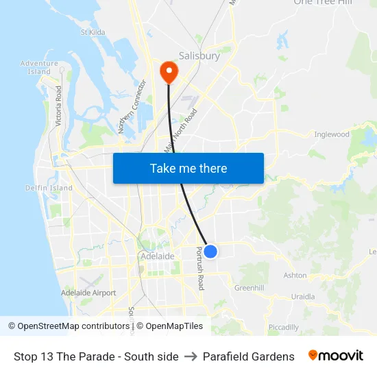 Stop 13 The Parade - South side to Parafield Gardens map