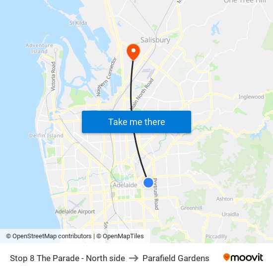 Stop 8 The Parade - North side to Parafield Gardens map