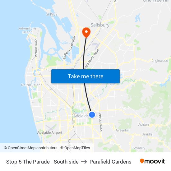 Stop 5 The Parade - South side to Parafield Gardens map