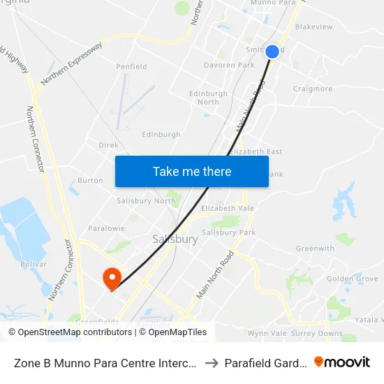 Zone B Munno Para Centre Interchange to Parafield Gardens map
