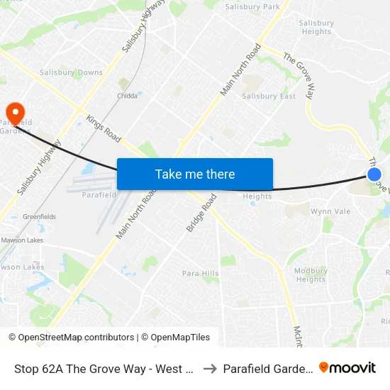 Stop 62A The Grove Way - West side to Parafield Gardens map