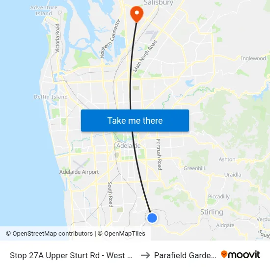 Stop 27A Upper Sturt Rd - West side to Parafield Gardens map