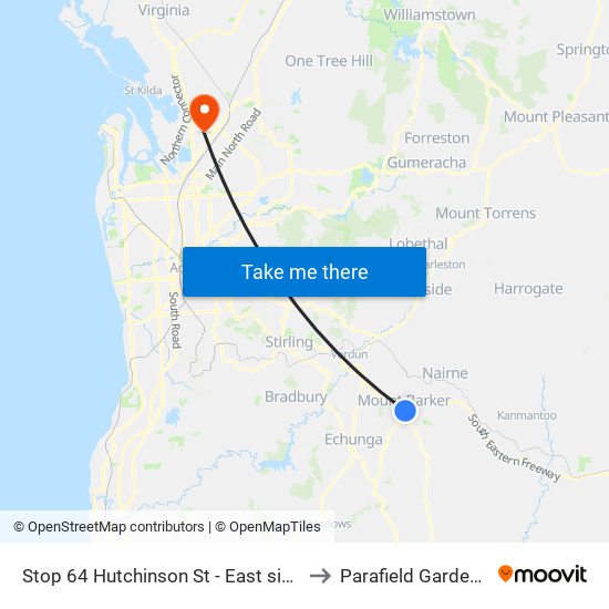 Stop 64 Hutchinson St - East side to Parafield Gardens map