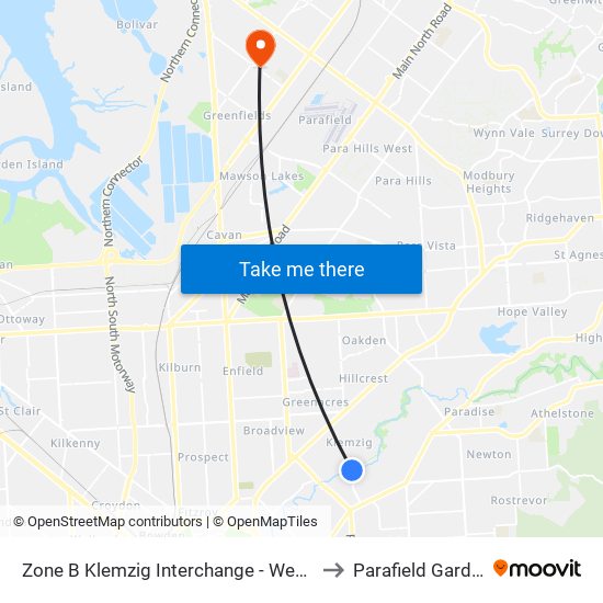 Zone B Klemzig Interchange - West side to Parafield Gardens map