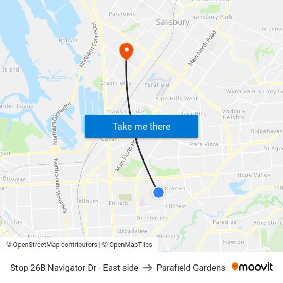 Stop 26B Navigator Dr - East side to Parafield Gardens map