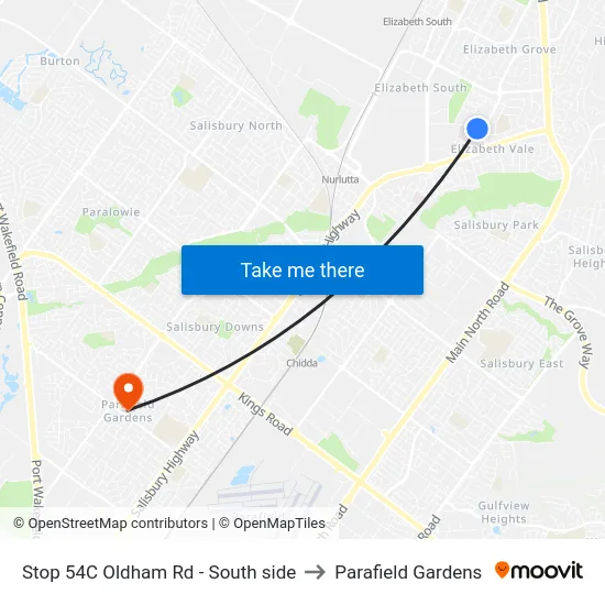 Stop 54C Oldham Rd - South side to Parafield Gardens map