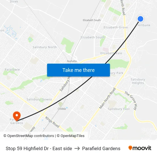 Stop 59 Highfield Dr - East side to Parafield Gardens map