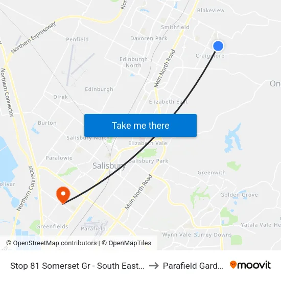 Stop 81 Somerset Gr - South East side to Parafield Gardens map