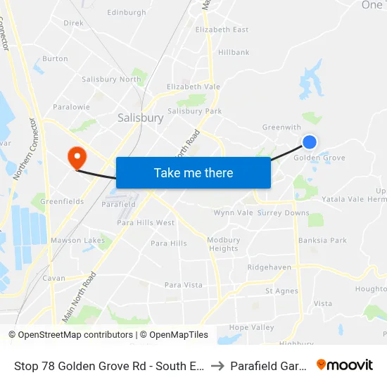 Stop 78 Golden Grove Rd - South East side to Parafield Gardens map