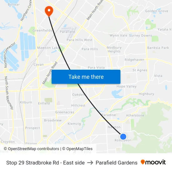 Stop 29 Stradbroke Rd - East side to Parafield Gardens map