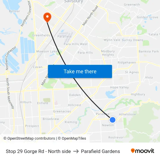 Stop 29 Gorge Rd - North side to Parafield Gardens map