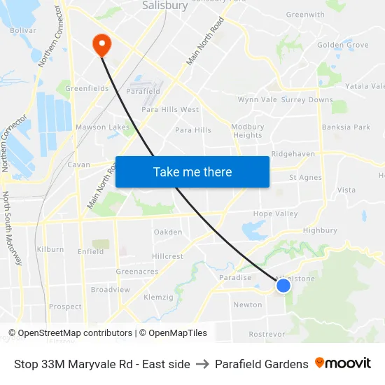 Stop 33M Maryvale Rd - East side to Parafield Gardens map
