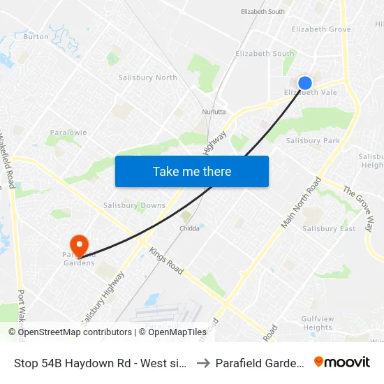 Stop 54B Haydown Rd - West side to Parafield Gardens map