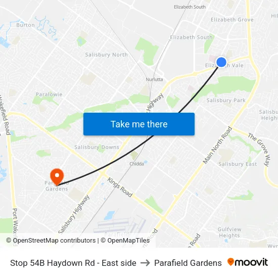 Stop 54B Haydown Rd - East side to Parafield Gardens map