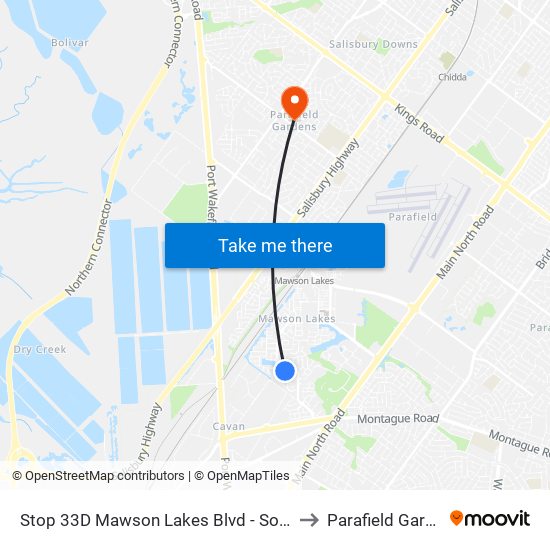 Stop 33D Mawson Lakes Blvd - South side to Parafield Gardens map